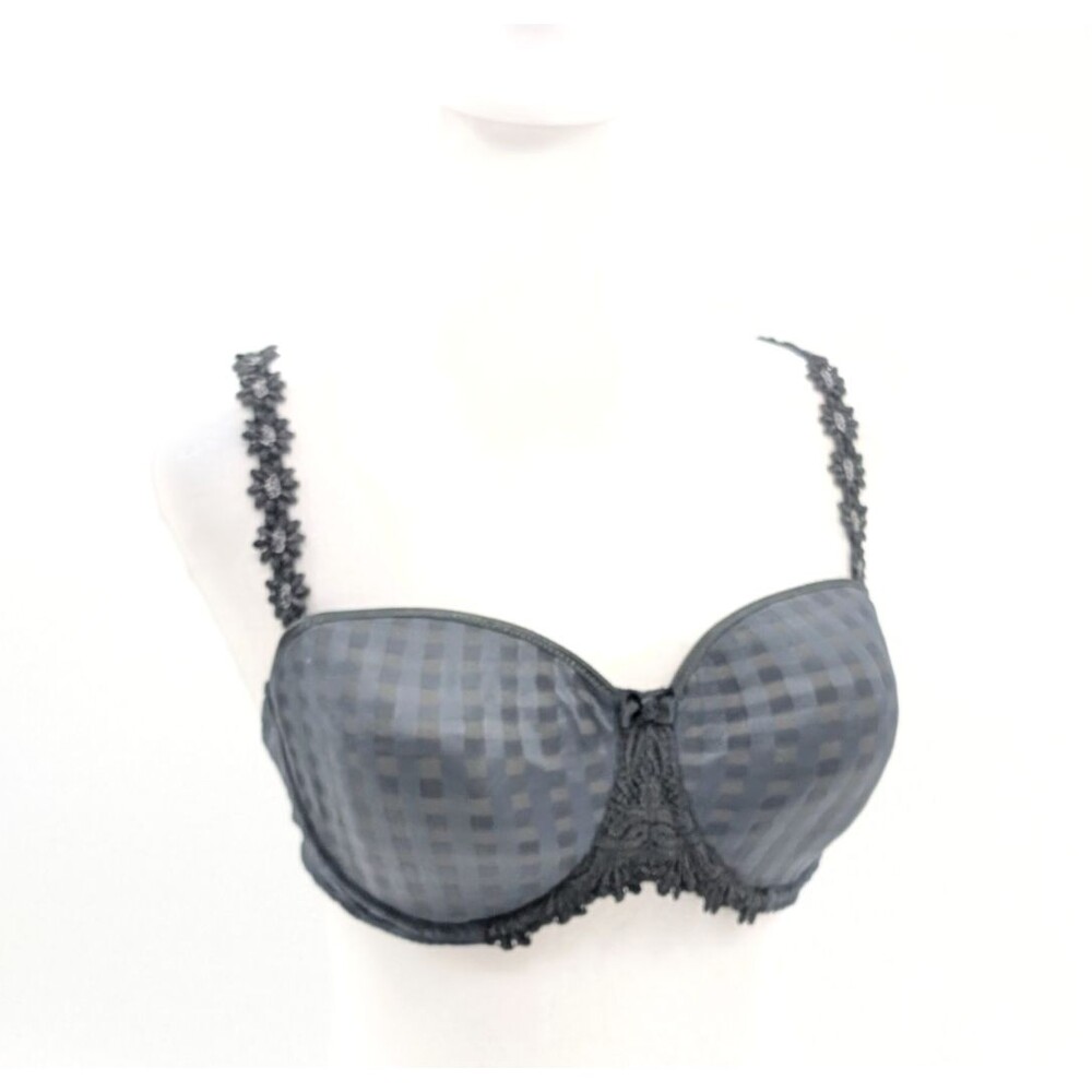 Marie Jo Flower Straps Unpadded Foam Cup Underwire Checkered Black Bra Size 36D